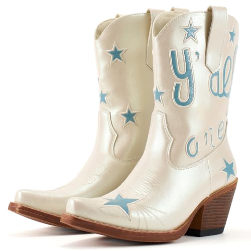 Image of Lante Cowboy Ankle Boots for Women with Embroidery | Snip Toe Low Chunky Heel Classic Western Style Pull-On Tabs