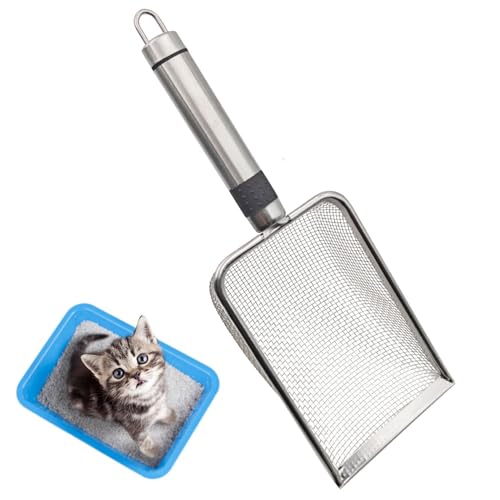 KKLM 猫砂スコップ ステンレス 細かい ステンレス製 猫砂用スコップ 細粒/大粒対応 選べる網目サイズ 鉱物砂専用シャベル 耐久性 使い分け可能デュアルデザイン 猫トイレ掃除に最適