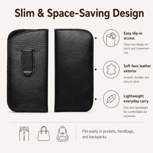 Image of Calabria Slim Faux Leather Eyeglass Case Soft Slip-In Design [Black - 50 Pack] | Compact Protective Pouch | Soft Case for Glasses | Lightweight Sunglass Storage
