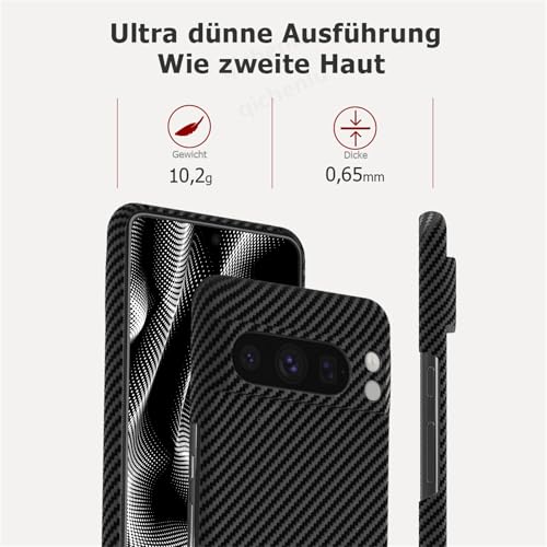 qichenlu Kugelsicher Aramidfaser Schwarz Aramid Hülle für Google Pixel 8 Pro,Extrem Stoßfest Extrem Dünn Cover Case Hartschale Pro