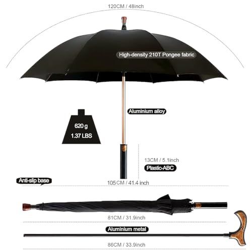RuiYngKe Parapluie Canne 2 en 1 Bâton de Marche Umbrella-Béquilles Antidérapant - pour Les Personnes âgées Canne de Voyage Parapluie de Marche pour L'extérieur – vue 3