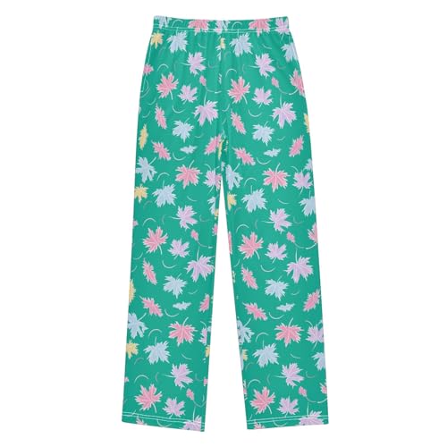 Pajama Pants Lounge Sleep PJ Bottoms Sleepwear Elastic Waist Drawstring S Hand Drawn Colorful Maple Leaf