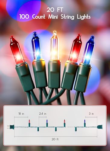 Image of Minetom Red White Blue Christmas Lights Green Wire - 100 Count 4th July Decoration Patriotic Mini String Lights Waterproof for Indoor Outdoor Xmas Holiday Party Patio Independence Day Decoration