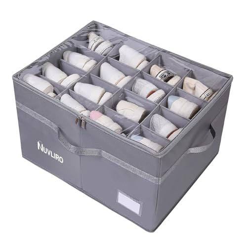 NUVLIRO Foldable Shoe Storage Box 16 Pair Shoe Organiser with Adjustable Dividers Visible Cover and Handles - Dustproof Space Saver Easily Assemble Shoe Racks Storage with Handle