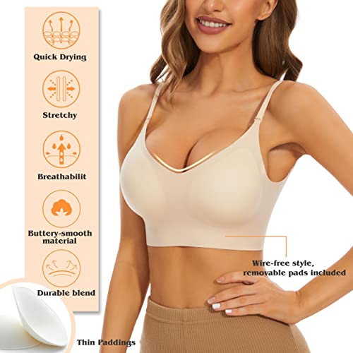 Low Back Bra for Women Wirefree Seamless Bra Backless Multiway Straps Convertible Halter Bra with Padded Removeable