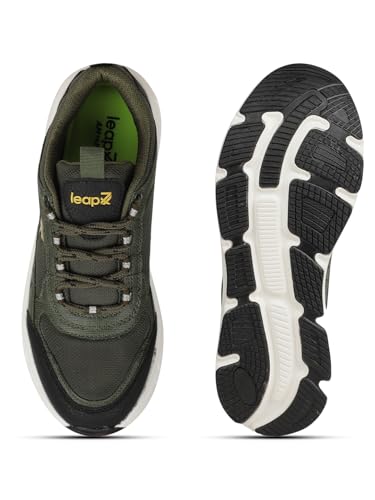 Image of Liberty Leap7x Mount-E Men Sports Running Shoes - Black & Olive Green | Comfortable and Durable Lace-Up Closure - Suitable for Lacing Walking, Gym, Jogging and Outdoor Shoes for Man