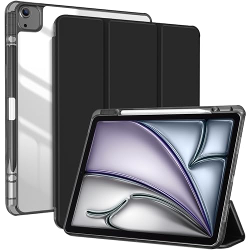 ProCase for iPad Air 13 Inch Case M4/M3/M2(2026/2025/2024) with Pencil Holder, Hybrid Smart Cover iPad 13 Air M4 M3 M2 Case with Clear Transparent Back, Supports Touch ID, Auto Wake/Sleep -B