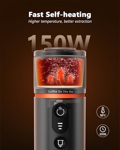 CONQUECO Portable Espresso Machine Travel: 12v Car Coffee Maker for Camping - Small Electric - 2.5 Mins Heating - 8 Cups Espresso for One Charge