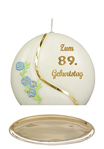 Auswahl * Jubiläumskerze/Geburtstagskerze ''Zum 89. Geburtstag'' * blau * mit farbigen Wachsauflagen * inkl. Kerzenständer aus Messing * ('Diskus 001') Auswahl Motiv + Farbe Cover