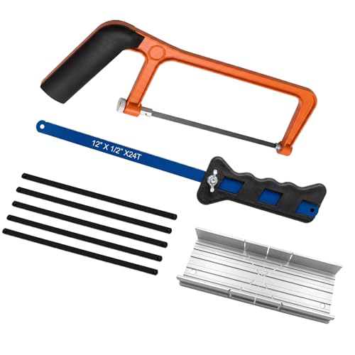 Image of 6-Inch Mini Hacksaw Set with Miter Box, 150mm Compact Hand Saw Frame, 5pc Carbon Steel Blades, and 12-Inch Manual Saw for Precision Cutting of Wood, Plastic, and Thin Metal