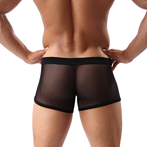 Evankin Mens Underwear Sexy Mesh Breathable Boxer Briefs Low Rise Cool Boxers Pack Set See-Through Sexy Mens Outfit(36Black,Xl) #TOP2