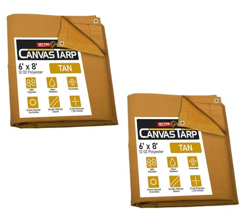 Mytee Products 2 Pack 6' x 8' Tan Canvas Tarp 12oz Heavy Duty Water Resistant
