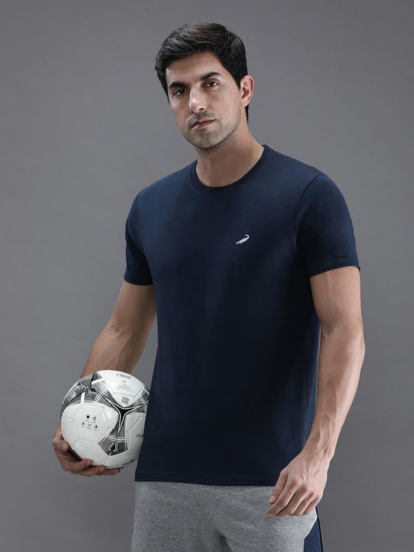 Image of CROCODILE Men Solid Sport Fit T Shirt | Round Neck | Short Sleeve | Regular Length | Basic Casual Pull On Topwear Grey Melange