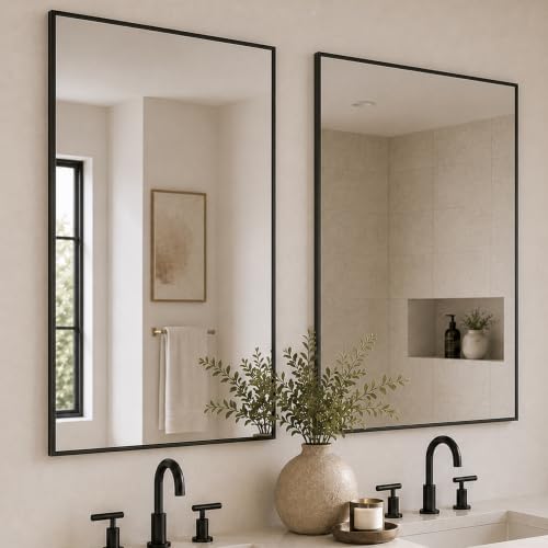 Pocetry 2-Pack 24x36 Matte Black Framed Bathroom Vanity Wall Mirrors