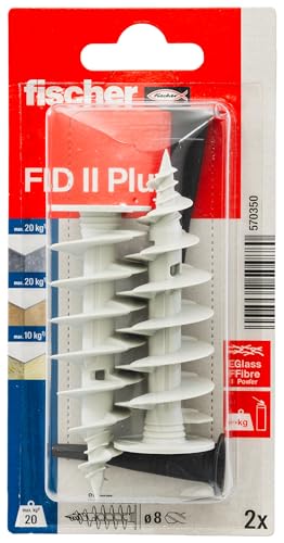 fischer Dämmstoffdübel FID II Plus, Dübel aus Kunststoff zur Befestigung von mittelschweren Gegenständen in Dämmstoffen, universeller Einsatz, ohne Vorbohren, 2 Stück
