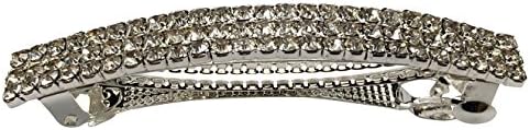Gold,Silver Tone French Barrette Hair Clips, 2.76 Inch, Rhinestone Crystal Hair Pins Bow Prong Girl Hair Barrette Bows,2 Pack (Silver)