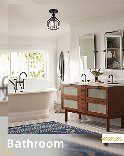 Foitton 1-Light Semi Flush Mount, Industrial Close To Ceiling Light Fixture, Seeded Glass Lampshade, Black Finish For Hallway, Laundry, Foyer, Kitchen #TOP5
