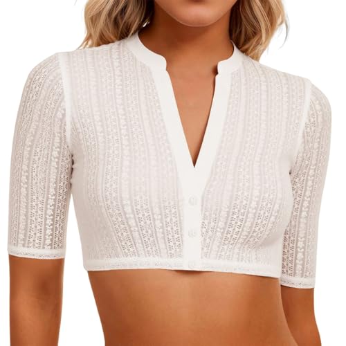 Vestido Dirndl de Manga Corta para Mujer, para Oktoberfest, Alemania, para espectáculos de Cerveza, Camisetas sin Mangas (White, M)