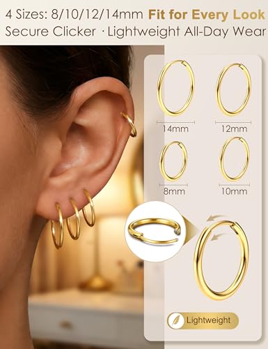 MILACOLATO 2Pcs Gold kleine Creolen Damen Männer Hypoallergene 316L Chirurgenstahl Knorpel Tragus Helix Daith Sleeper Scharnier Creolen Huggie Ohrringe 16G Nasenring Lippenring Piercing Schmuck