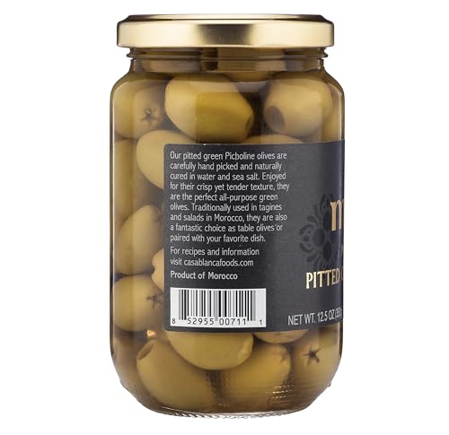 Mina Green Olives Pitted, 12.5 oz - Delicious Pitted Green Olives, Keto and Paleo Snack, Hand Picked, Naturally Cured, Gluten Free, Low Carb, Vegan, Non GMO and Kosher