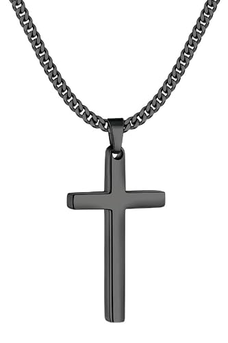 Fiusem Black Cross Necklaces for Man, Medium Pendant, 16 Inches