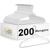 Quality Hangers Juego de 200 perchas de plástico sin terciopelo para ropa, color blanco
