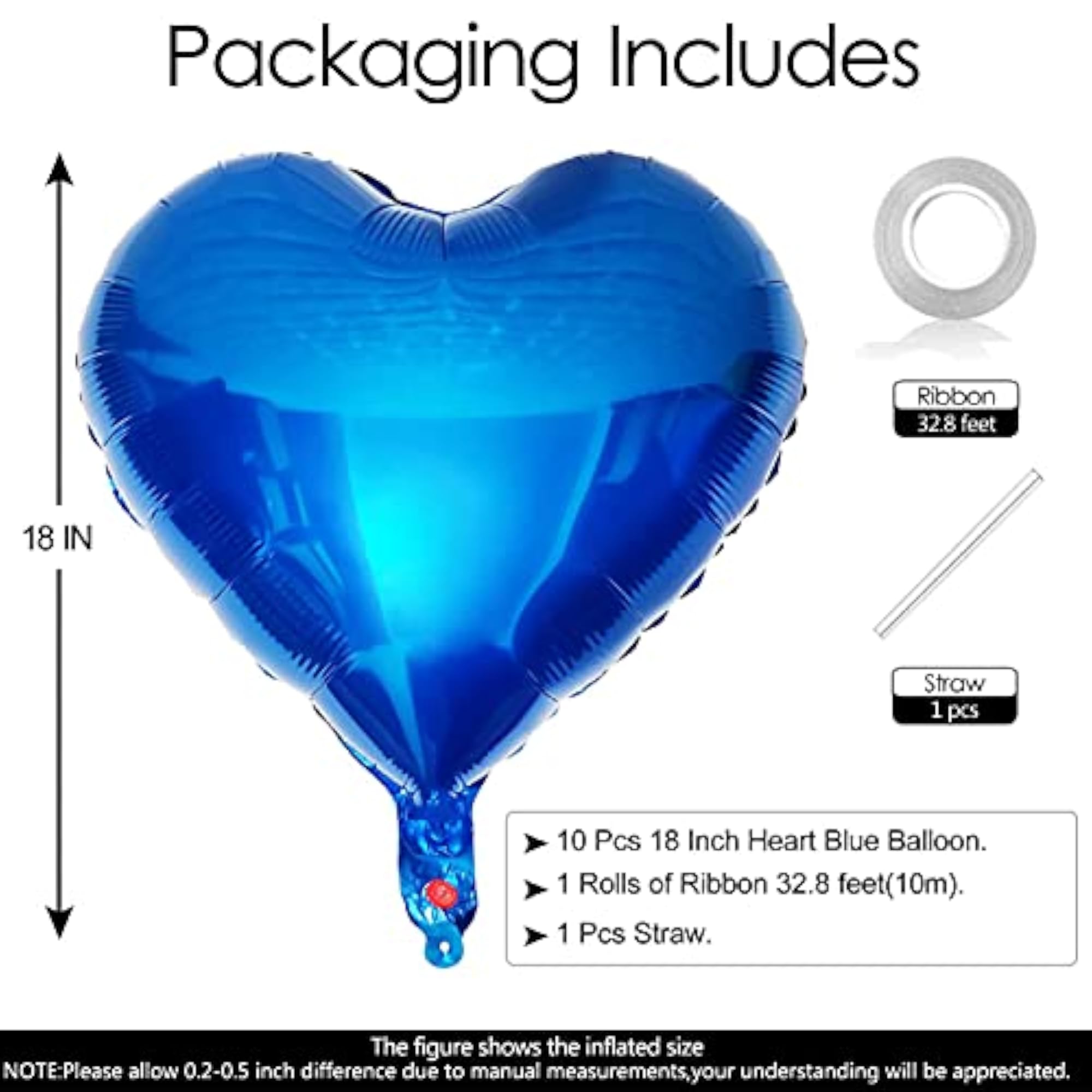 10pcs Blue Heart Shaped Mylar Balloons, 18 Inch