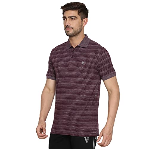 Van Heusen Athleisure Men Polo T-Shirt - Cotton Rich - Ultra Soft, Short Sleeve, Heathered_60043_Crushed Berry_L