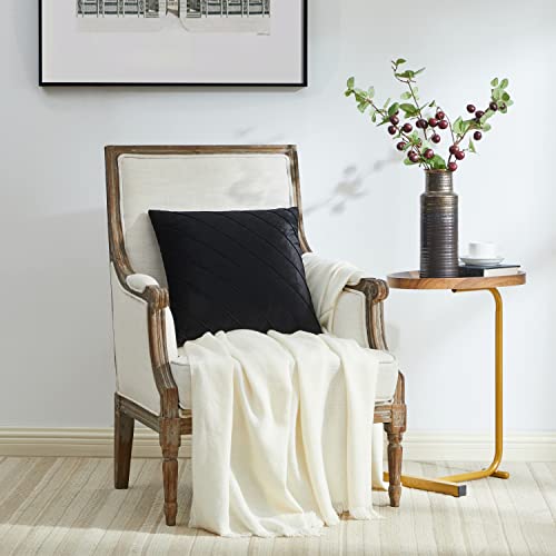Image of GIGIZAZA Decorative Velvet Pillow Covers 16x16, Set of 2 Black Sofa Couch Throw Pillows Covers Cases, Living Room Square Cushion Accent Stripe Covers
