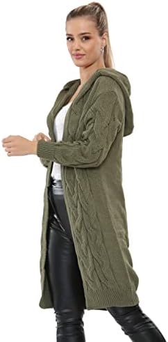 BESTITALIANUK Women Ladies Cardigan Cable Knitted Oversized Long Hooded Chunky Jumper Cape Top
