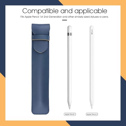 Image of Apple Pencil Leather Sleeve Case - Protective Holder Pouch for Apple Pencil 1st & 2nd Generation | Slim Lightweight Stylus Cover for Scratch & Impact Protection (Blue)