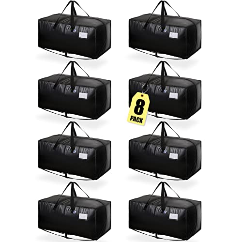 AlexHome Moving Bags Heavy Duty,Extra Large Packing Bags for Moving,Reusable Plastic Moving Totes,Clothes Storage Containers,Moving Supplies Bins,Compatible with Ikea Frakta Cart (Black,Set of 8)