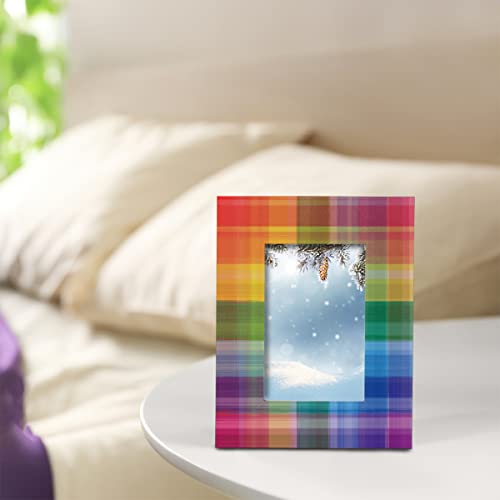 Colorful Rainbow Plaid Checkered 4X6 Picture Frame Solid Wood Photo Frames Firm Durable Picture Frames Perfect For 4X6 In Photos, For Wall Or Tabletop Display Bedroom Living Room Office Home Decor #TOP5