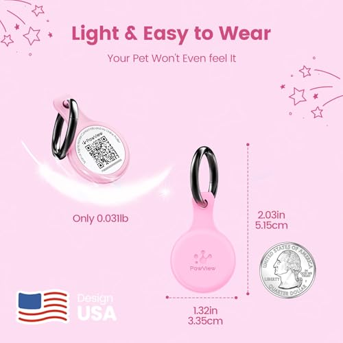 PawView Dog ID Tag with QR Code & NFC, Silent Silicone Dog Name Tags Personalized for Pets - Scan QR for Instant Location Alert, Emergency Contact and Modifiable Pet Profile (Pink)