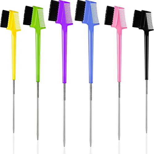 6 Pieces Hair Edge Brush With Rat Tail Comb Double Sided Control Hair Comb Hair Edge Brush Comb For Women Girls Beauty Natural Styling Hair Edge Eyebrow Brushes #TOP24