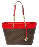 Michael Kors Shania Large East West Chain PVC Signature Tote Handbag Bag in Flame