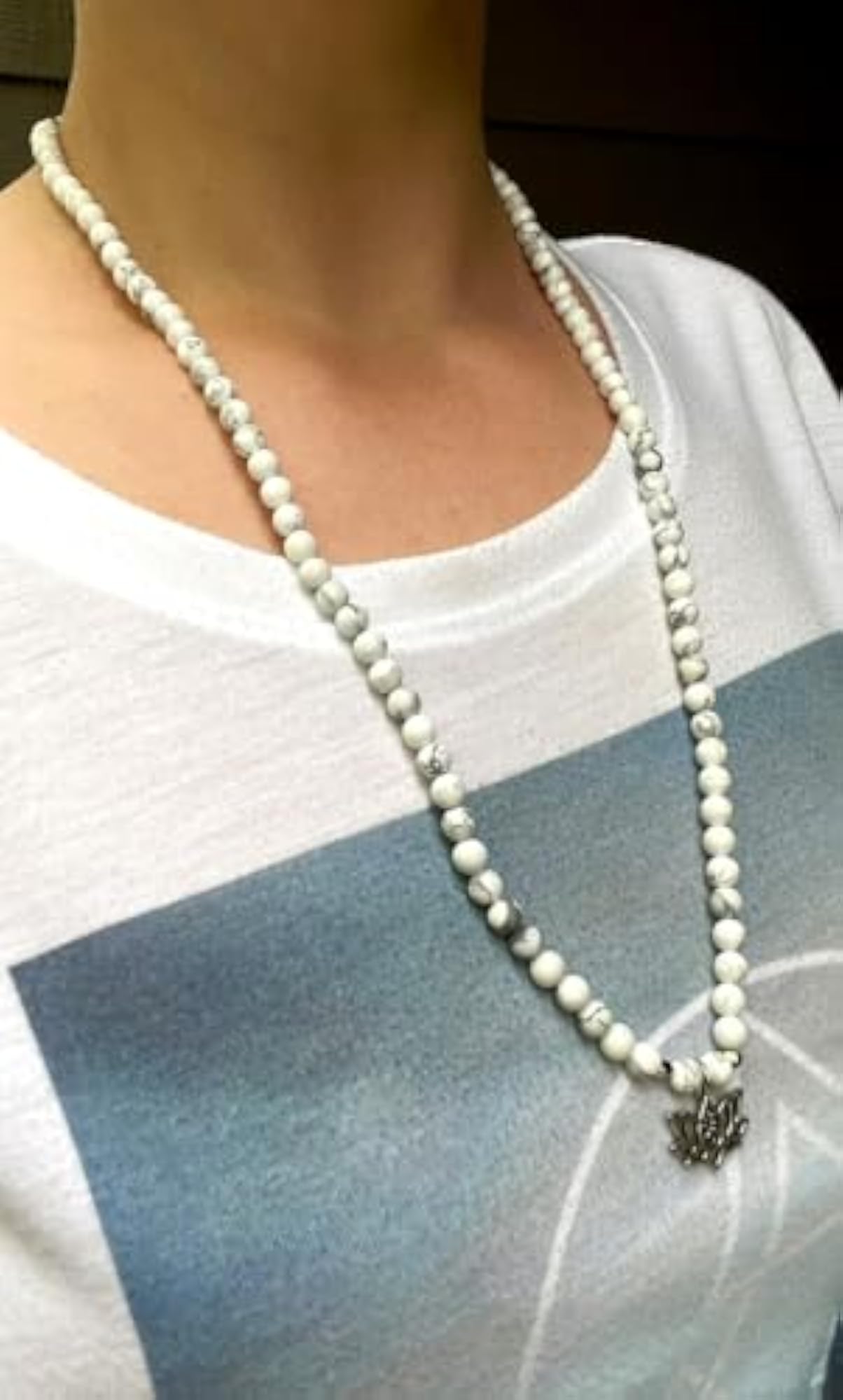 Natural Howlite Beaded Mala Necklace, 108+1 Beads