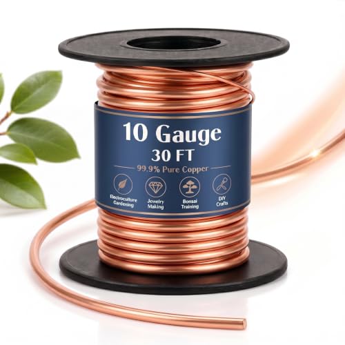 Image of Therwen 30ft 10 Gauge Copper Wire for Gardening, Electroculture, Bonsai, Jewelry Making Beading DIY Craft Pure Bare Wire Spool