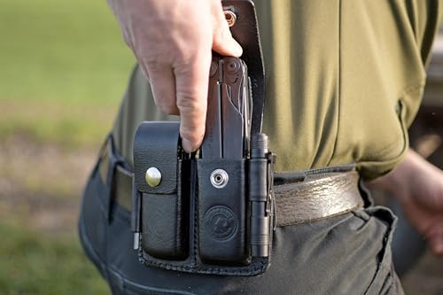 Ledertaff Leather Holster for Leatherman and Other Multitools to Carry on Belt, Space for Bit Kit and Extender Brown/Black - Image 3