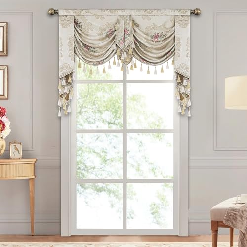 TOPLUXE Swag Valance for Windows Floral Waterfall Valance with Tassels - Image 2