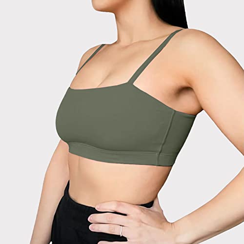 Aoxjox Women's Workout Bandeau Sports Bras Training Fitness Running Yoga Crop Tank Top (Olive Green, Medium) #TOP2