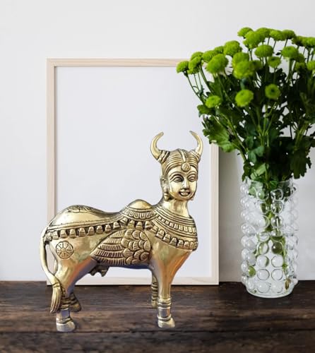 Image of Brass Kamdhenu Cow Statue | Spiritual Vastu Showpiece for Home & Office | Symbol of Wealth, Prosperity & Abundance | Decorative Statue for Pooja Room |Gift Item