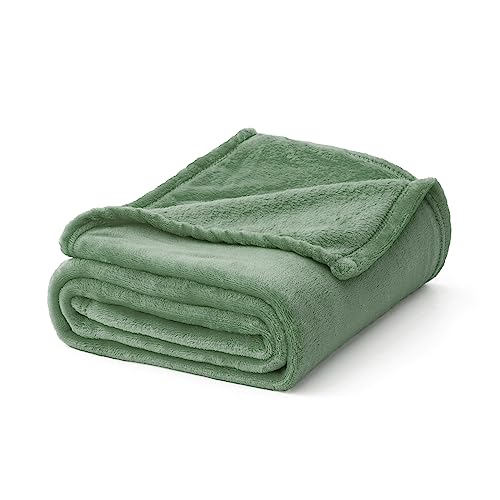 MIULEE Flannel Fleece Throw Blanket Queen Size Soft Fluffy Solid Color Comfortable Plush Warm and Cozy for Bed Sofa Bedroom Matcha 87x95 Inch 220x240cm