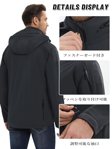 [KEFITEVD] 防寒着 メンズ バイクジャケット 冬用 釣りウェア アノラック ジャケット 撥水 ソフトシェルパーカー防風 ライダースジャケット ミリタリー キャンプ アウター 黒 ブラック XL 4枚目