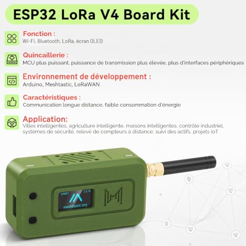 Meshnology Carte de développement ESP32 LoRa V4 + Module GNSS L76 + Batterie 3000mAh + Boîtier vert, ESP32-S3 SX1262 LoRa WiFi Bluetooth 2MB PSRAM 16MB Flash Antenne 915MHz Support OLED GPS Solaire – vue 2