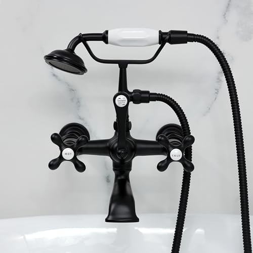 Kingston Brass CC547T0 Vintage 7-Inch Wall Mount Tub Faucet with Hand Shower, Matte Black by Kingston Brass - Image 3