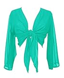 Indian Trendy Women's Flair Wrap Tie Top Chiffon Choli Blouse Belly Dance Gypsy Bolero Shrugs Cardigan, Turquoise, One Size