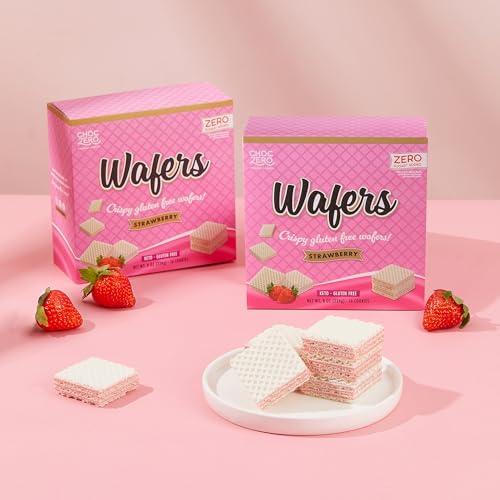 Image of ChocZero Sugar Free Strawberry Wafer Cookies, No Sugar Alcohols, Keto, Gluten Free, High Fiber, 16 Count, 8 oz Box