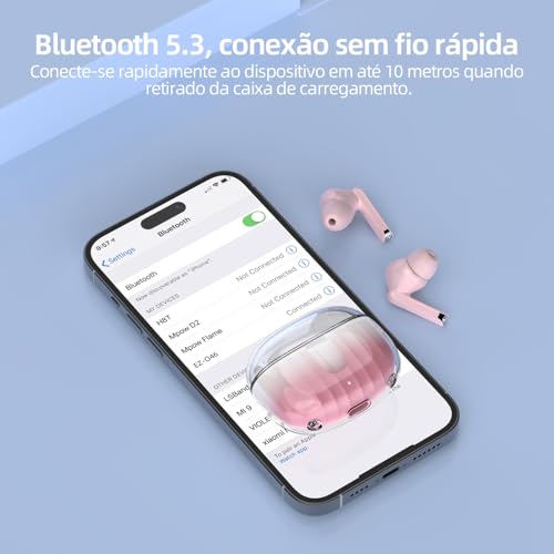 Ezra Fone de Ouvido Bluetooth 5.3, Compatível com iPhone e Android, 4 Horas de Reprodução, Controle