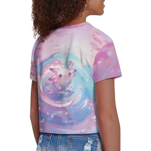 Image of Girls Fashion Crewneck Tee Shirts Casual Short Sleeve Crop Top Summer Outfits 5-14 Years Old